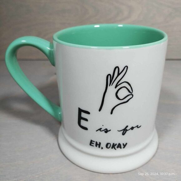 E is for‎ Eh, okay. Indigo mug E names okay symbol. Bright teal - Picture 9 of 13
